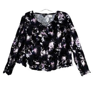 Simply Vera Vera Wang Shirt Womens 2X Purple White Floral Velvet‎ Burnout Witchy